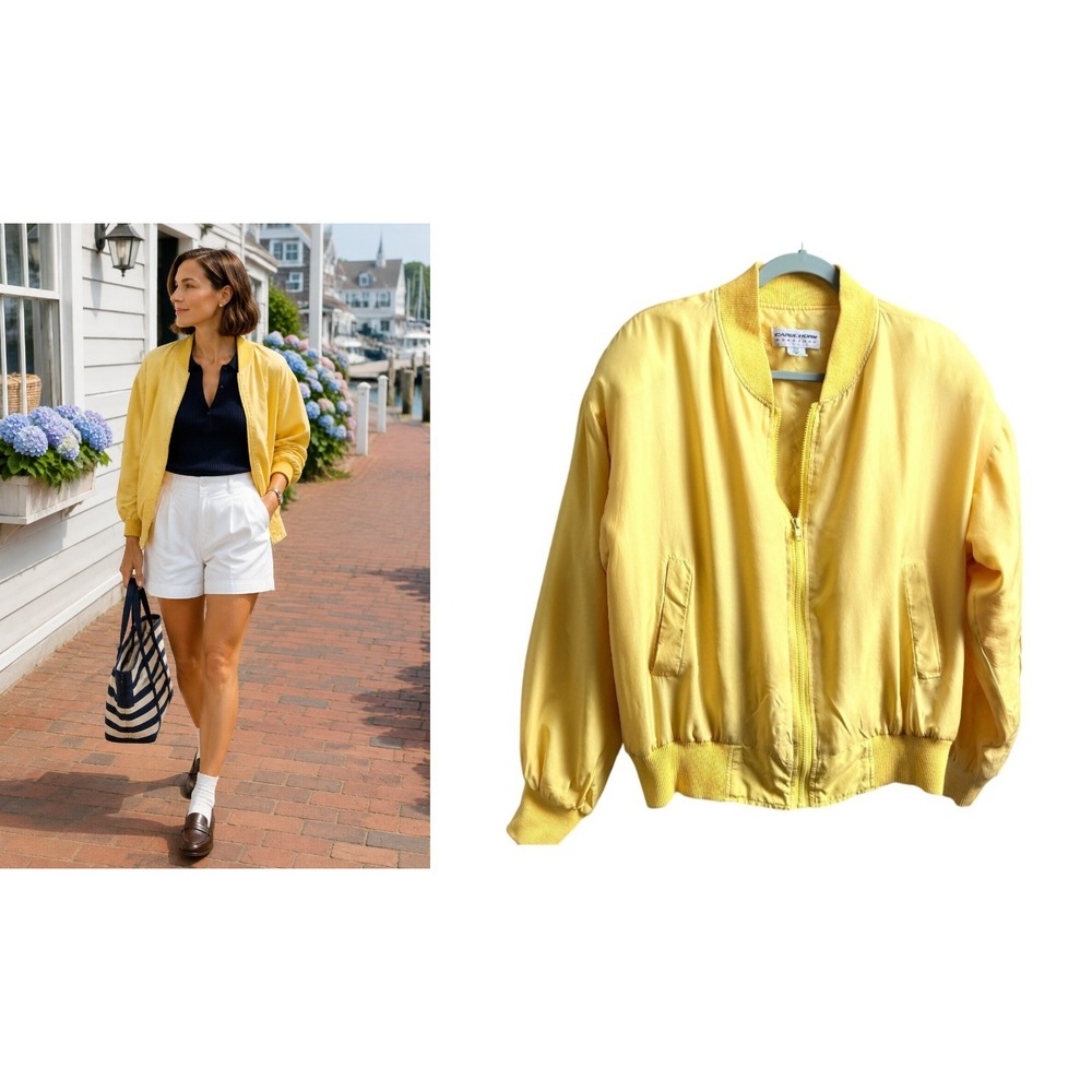 Carol Horn Workshop Silk Bomber Jacket  Lined Yellow Vintage Zip Up Small